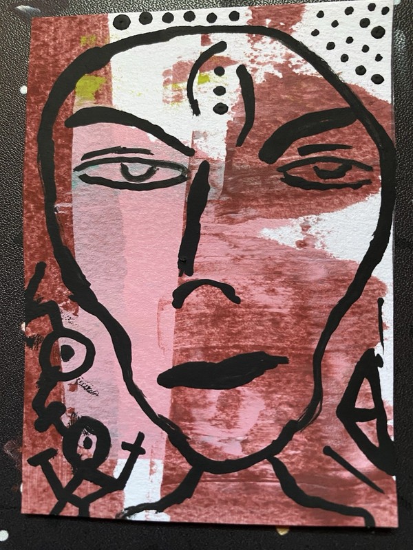 ACEO art card “Sexy Alien” Original Abstract Acrylic Portrait Painting Signed