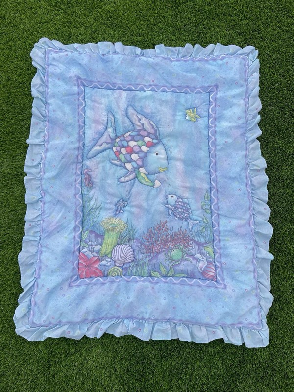 Vintage Rainbow Fish Childrens Quilt/ Blanket baby/child Marcus Pfister Y2K