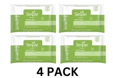 4 Pack Simple Kind to Skin Cleansing Wipes Removes Mascara 25 ct each pack