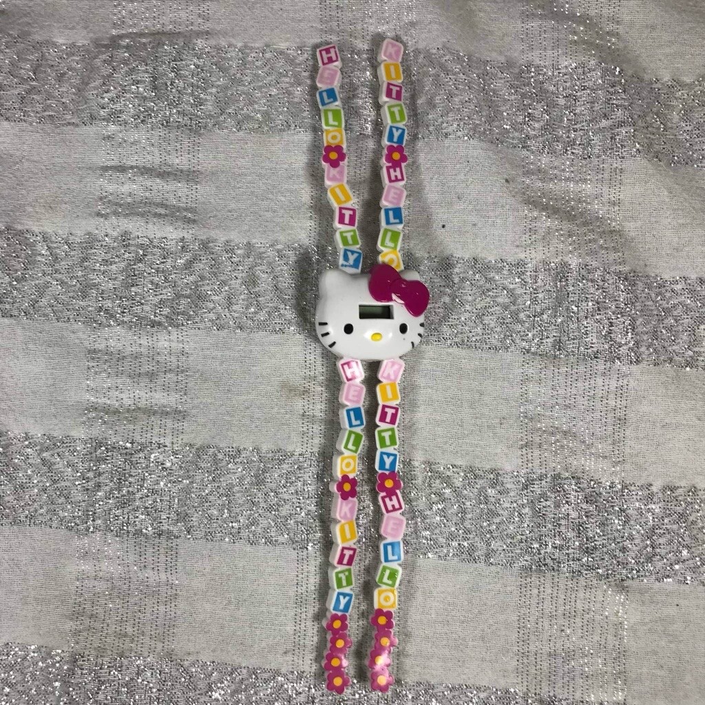 RARE Hello Kitty Head Molded Bendable LCD Wrap Beaded Watch  display picture 3