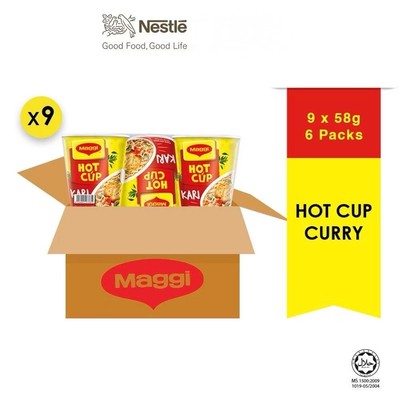 MAGGI Hot Curry Cup 1 Carton ( 9x 6 cups x58g ) 2-Minutes Instant Noodles