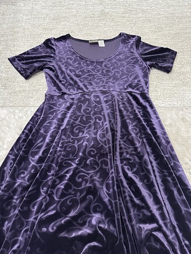 VTG Hillard & Hanson Women's Purple Velvet Dress Size Med Y2K Swirl Design - 第 4/5 張圖片