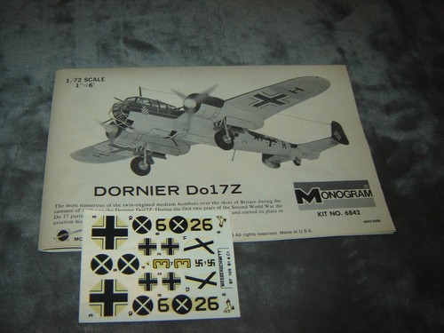 Monogram Model kit #6842 Dornier Do 17Z Box open 1973 kit Mint in box 1/72 - Picture 13 of 13