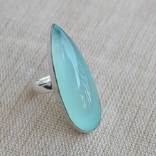 Aqua Chalcedony Gemstone 925 Sterling Silver Handmade Ring All Size SR2345