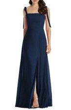 Dessy Collection 3042 Shoulder Tie Chiffon A-Line Gown SIZE 10 Midnight NWOT