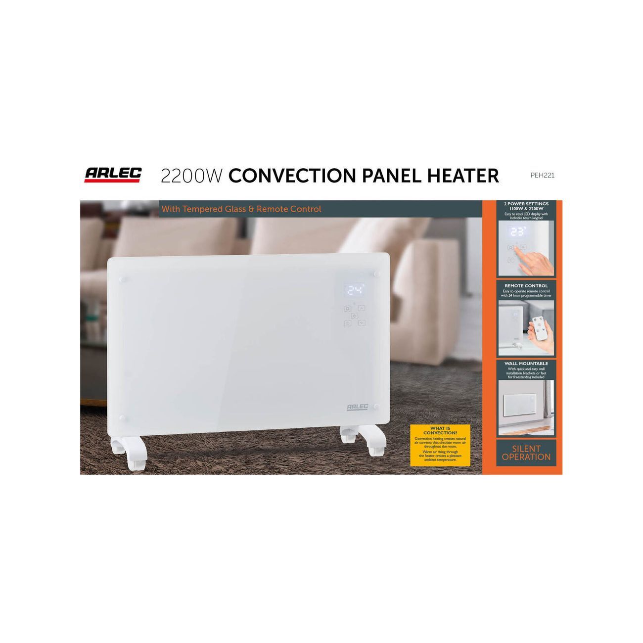 Arlec 2200W White Glass Panel Heater | eBay