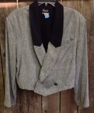 VTG 80s Forte Gray Mens Cropped Jacket Sz 38 Dbl Breasted New Wave Club FLAWS
