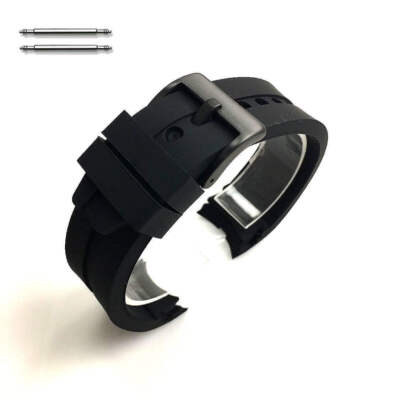 Rubber Silicone Curved End Black Replacement Watch Band Strap Steel Buckle #4512