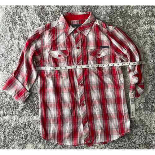 Dkny Mens Button Front Shirt Red White 