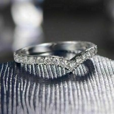 Curved Round Cut Cubic Zirconia Women Daily Wear 925 Sterling Silver Band Ring