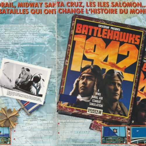 VTG 1989 BATTLEHAWKS 1942 Francuski 2-Pg Print Ad PC Gra wideo Sztuka 42x28cm TLT65 - Zdjęcie 1 z 4
