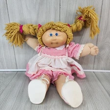 Cabbage Patch Girl Doll Blonde Hair Blue Eyes 16" VTG 1978-1982 Pink Dress Shoes