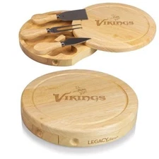 NFL Minnesota Vikings Swivel Circular Cheese Board 3 Tool Set 7.5" Xmas Gift New