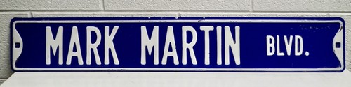 Vintage Heavy Street Sign MARK MARTIN BLVD Blue w/ White Raised Letters ...