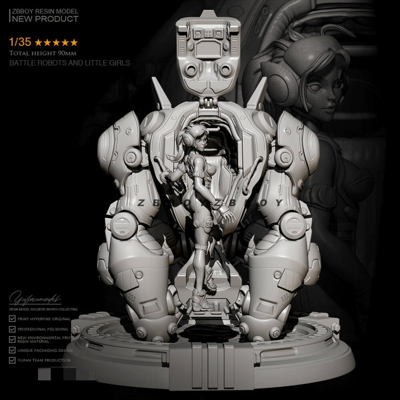 1/35 Resin figures model War robots and little girls Unpainted Unassembled