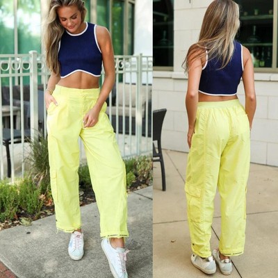NEW Free People Mesmerize Me Pants Afterglow Yellow Size XS Logo Trim