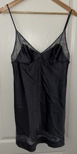 Victorias Secret Mini Slip Dress sz M Gray Lace Babydoll Silky Chemise