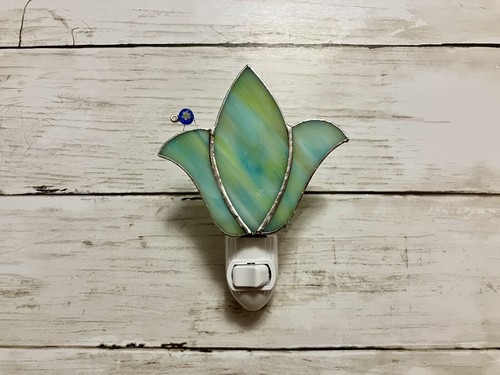 Night Light, Stained Glass Flower with a Blue Bug, Wall Plug In, Home Decor - Picture 6 of 9