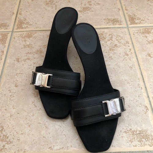 Auténtico Gucci Talón Mediados Hebilla Mula Sandalias Negras Talla 37.5  euros usado de Japón | eBay