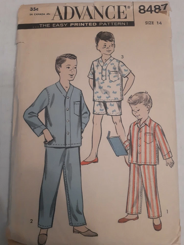 Pajama Pants Shirt Shorts Boys 14 Advance Sewing Pattern 8487 VTG 50s Sleep Set - Image 2 of 4