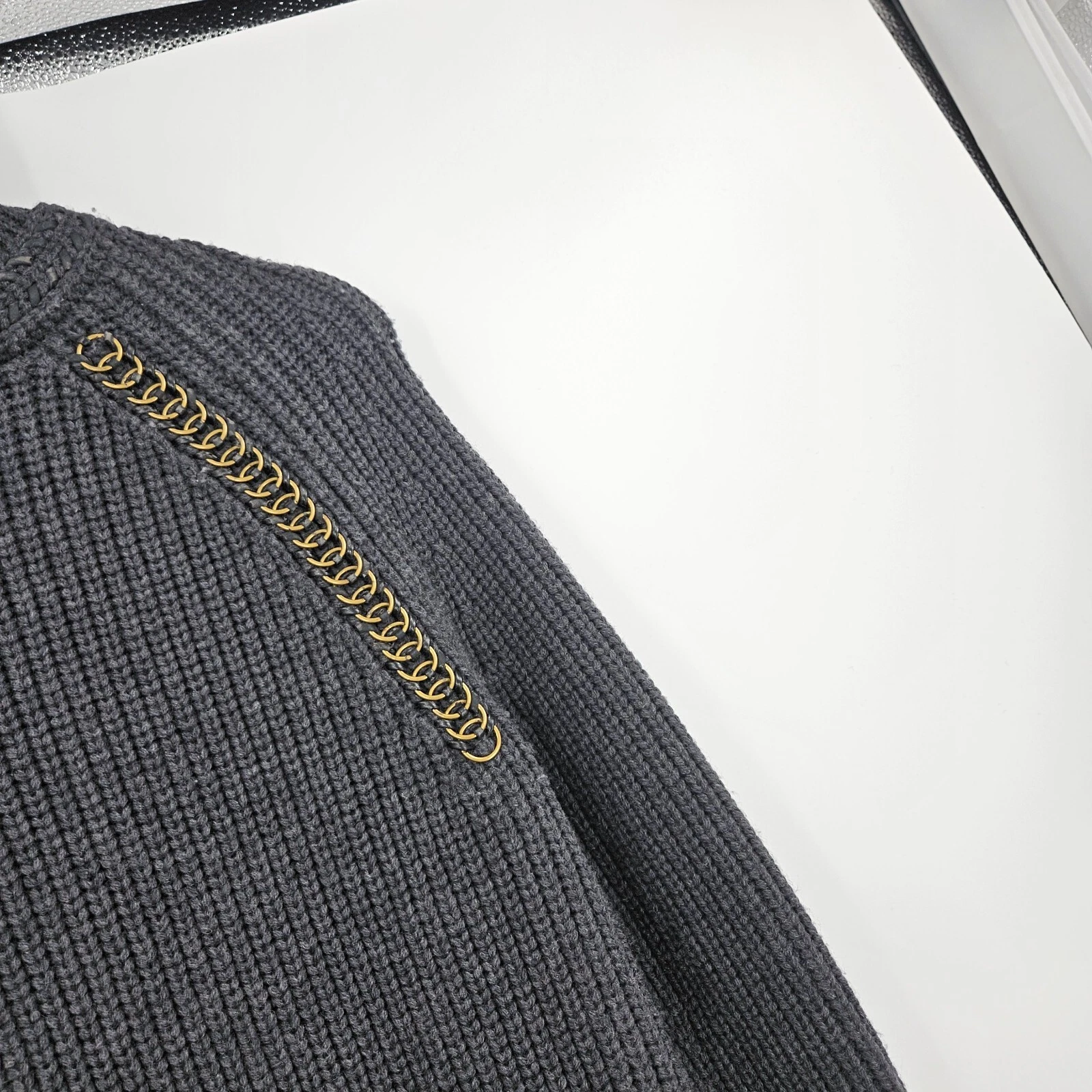 Tory Burch Maglione Vestito Grigio Lana Girocollo Maglia Grossa Pullover Mini Taglia XS