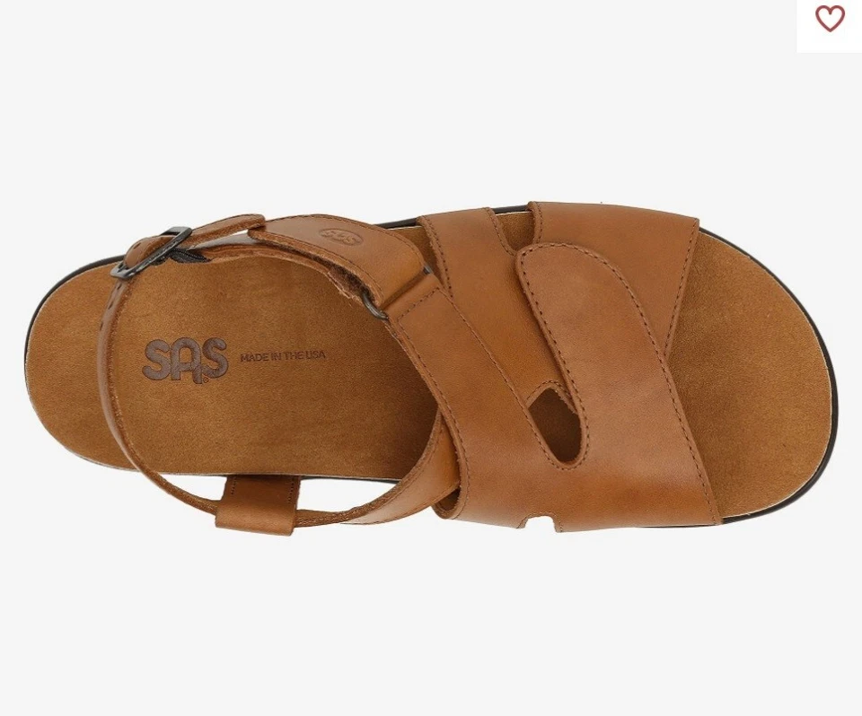 SAS Leather 'Huggy' Sandals Shoes Size 8.5 W Caramel Made in USA Wide Comfort - Image 2 of 4