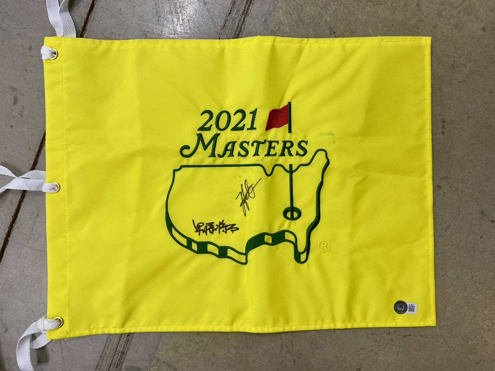 Hideki Matsuyama Autographed Signed and Shota Hayafuji Masters Flag 2021 Champion Beckett 
