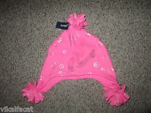 NWT Girl's Old Navy Pink with Metallic Peace Sign  Hat with Pom - Size M-S