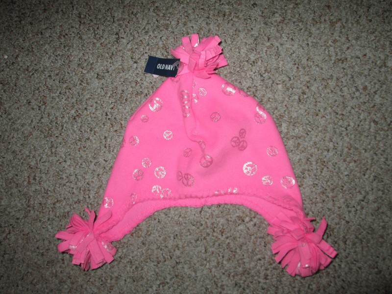 NWT Girl's Old Navy Pink with Metallic Peace Sign  Hat with Pom - Size M-S