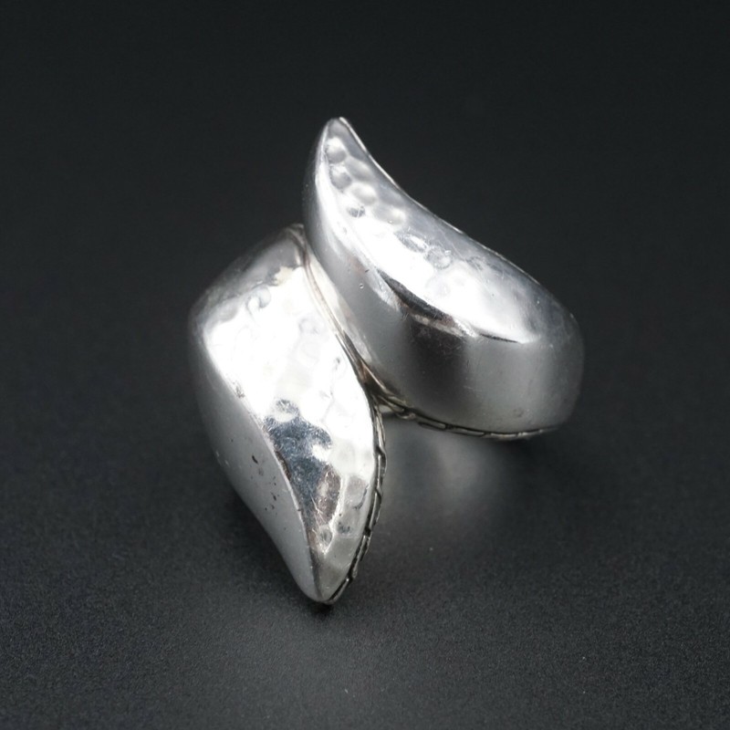 John Hardy Wave Bypass Ring Large Hammered Sterling Silver Size 6.5 RS3017