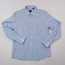 Hugo Boss Shirt Mens Large Blue Green Striped Button Up Slim Fit Black Label