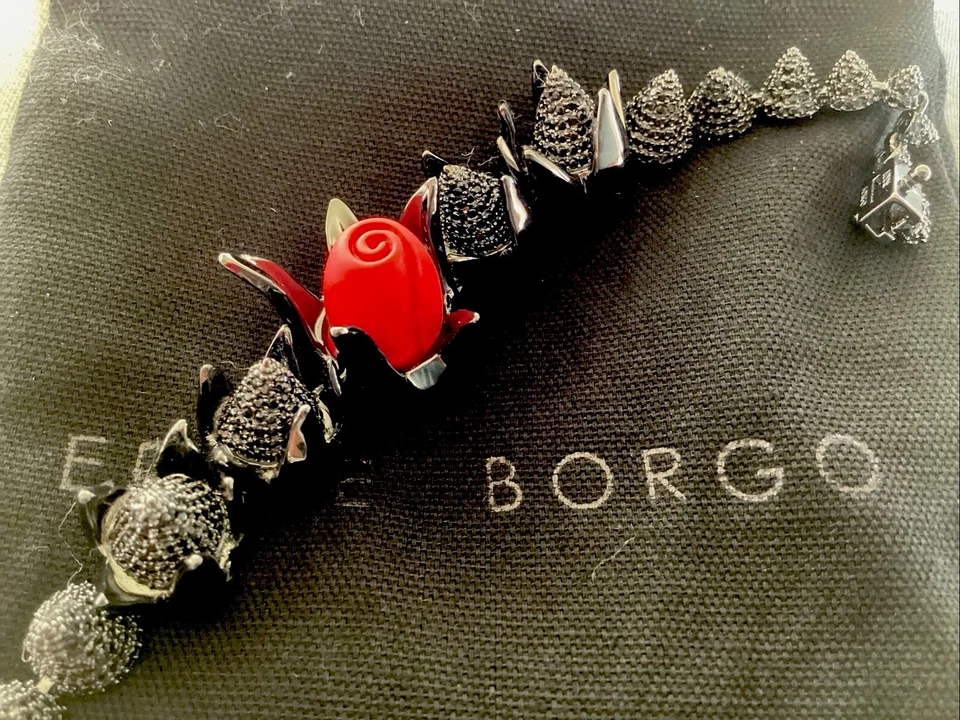 Brazalete Edgy Lux EDDIE BORGO $450 Negro Rodio Rojo Resina Rosa Eslabón 6.5 "NUEVO SIN ETIQUETAS Foto 4 de 4
