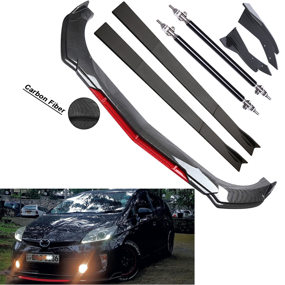 toyota prius c lip kit For Front Bumper Splitter Spoiler Body Glossy Black 4PCS For Toyota Prius Front Rear
