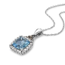 LeVian 14K White Gold Blue Topaz Brown Smoky Quartz White Sapphire Pendant