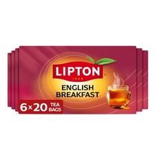 Lipton English Breakfast Black Tea Bags, Caffeinated 20 Count (Pack of 6)
