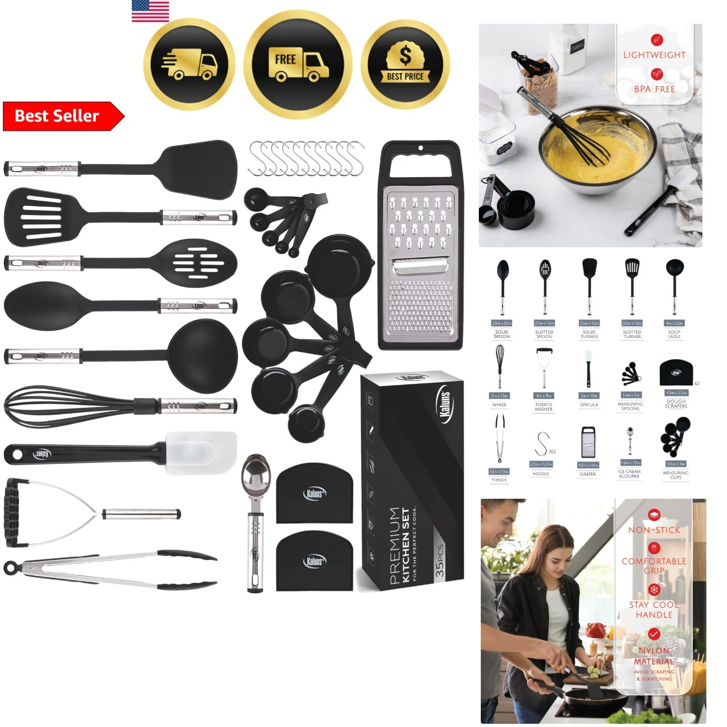 Kitchen Utensils Set 35 Pieces Nonstick Heat Resistant Nylon Stainless Steel