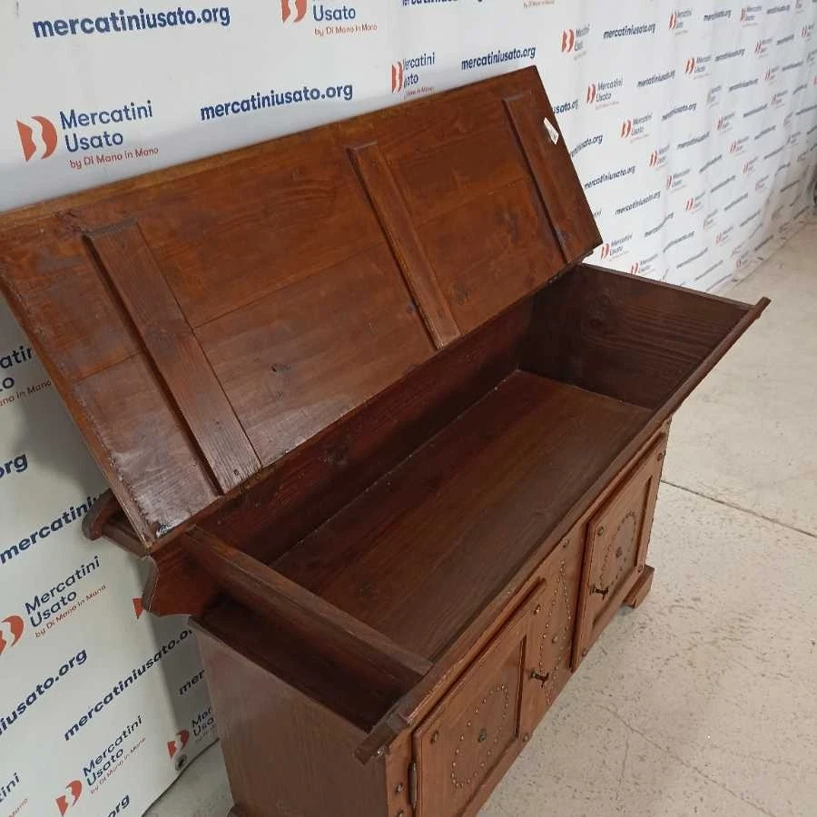 Madia Paniere Antica Legno Masselo Borchiato Italia Inizio 900 Originale - Immagine 3 di 4