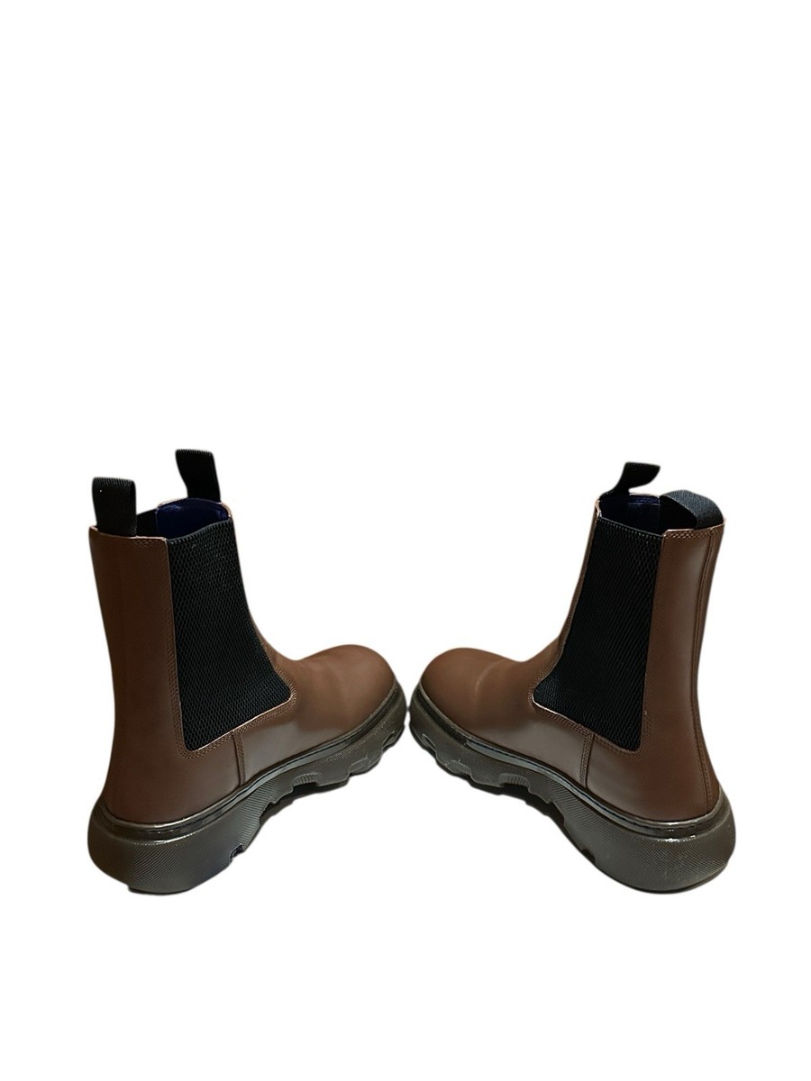 Burberry Creeper Chelsea Boots‎ Walnut 40.5 EU / 7.5 US Men\'s Leather MSRP $1290 Burberry: Black Leather Creeper Low Chelsea Boots | SSENSE main image 4
