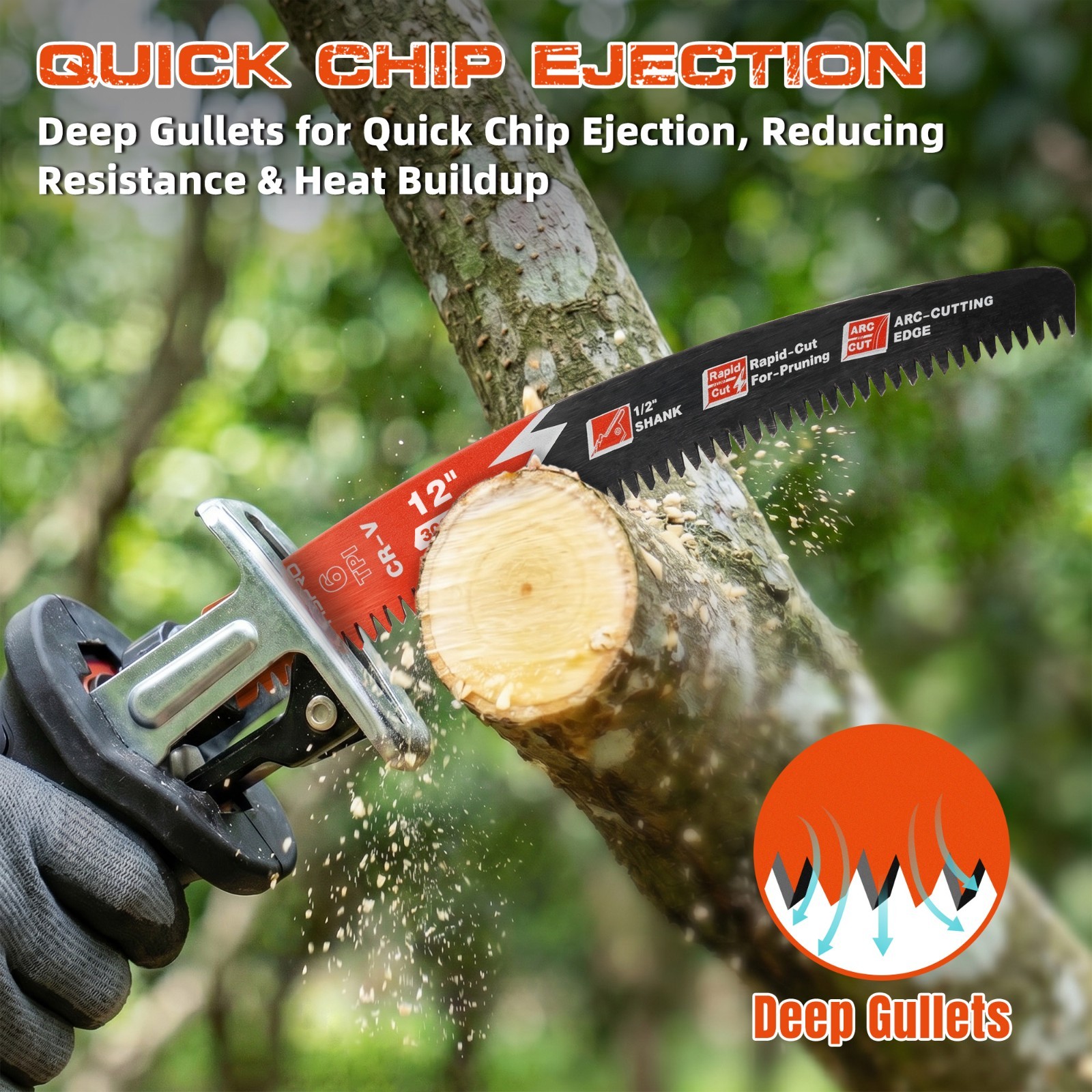 9/12/15" Reciprocating Saw Blades 6TPI Japanese Teeth Cr-V Arc Edge Wood Pruning