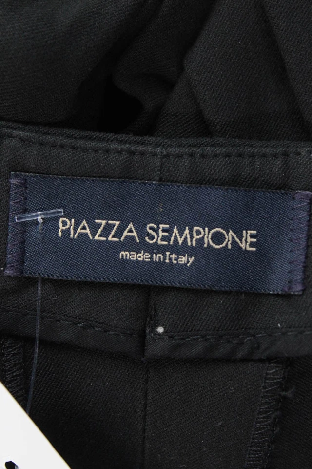 Piazza Sempione Womens Cotton High Waisted Pleated Straight Leg Pants Black Sz48 - Image 4 of 4