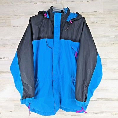 VINTAGE Y2K GAP WINDBREAKER JACKET MEN'S XL Blue Black Full Zip Roll Away Hood..