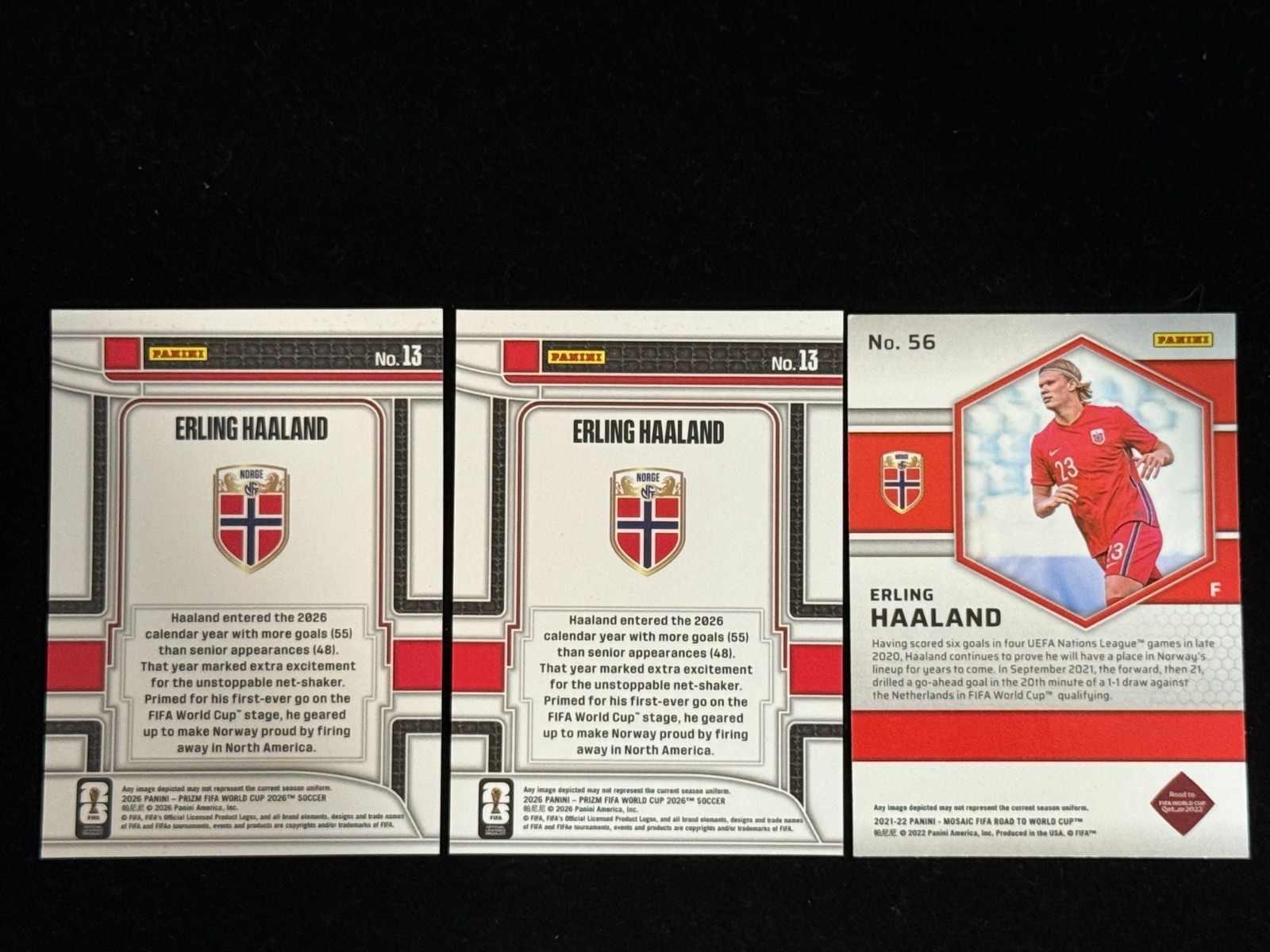 Erling Haaland Lot 3 Cards Norway Prizm Scorers Club + Mosaic FIFA Soccer Base view 2