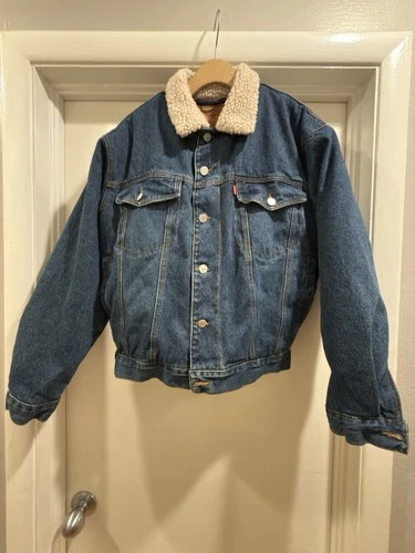 Vintage 1997 Levis 70507 7489 Sherpa Lined Denim Jacket Dark Indigo 90s - product listing photo