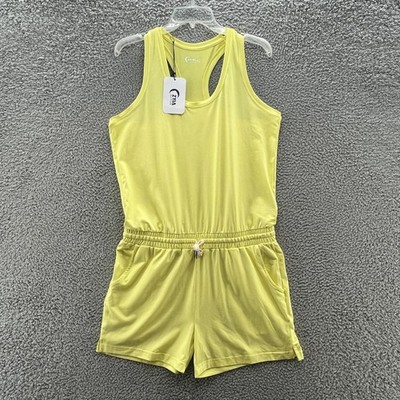 Zyia Active Romper Womens Large Yellow Lemon Laguna Downtime Pockets Stretch