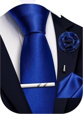 Solid Colour Tie for Men Classic Woven Necktie and Pocket Square Lapel Pin Tie C