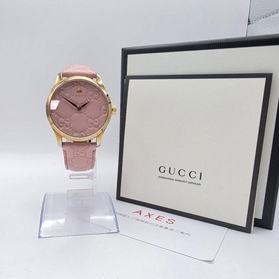 Gucci Timeless Shima Leather Pink Watch with Box Used From Japan