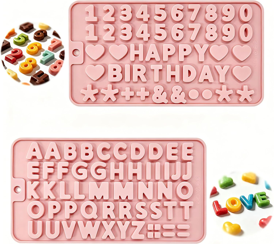 2 Pcs Silicone Letter Molds Non-Stick Number Alphabet Molds Reusable ...