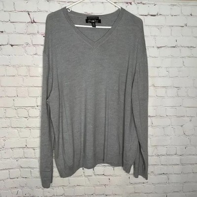 Pronto Uomo Gray 100% Merino Wool Long Sleeve V-Neck Sweater Men Plus Size 3X