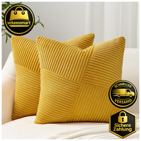 Kissenbezug 40X40 Gelb Kordsamt 2Er Set WindmüHle Streifen Muster Deko Sofa Bett