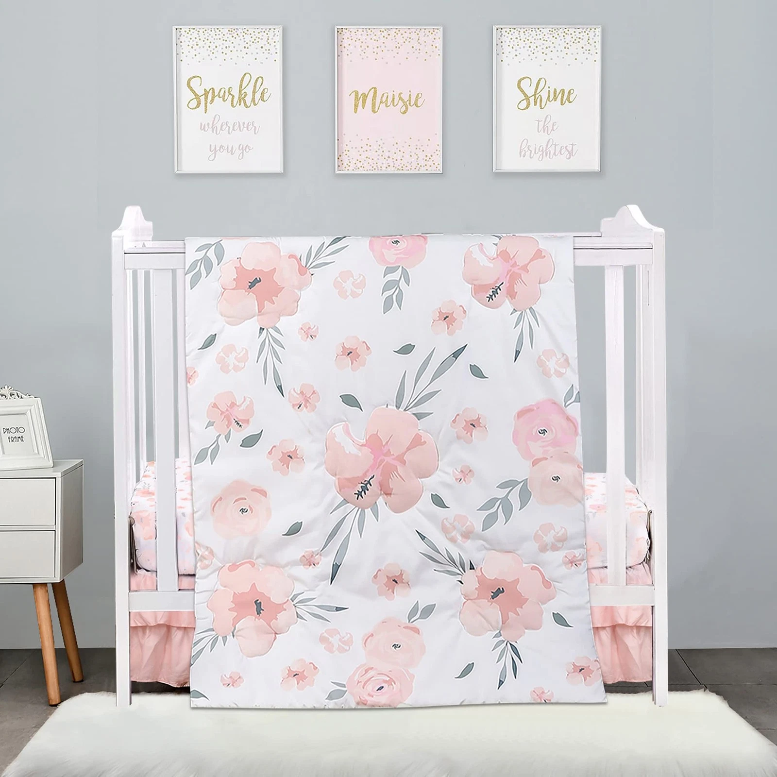 3-Piece Crib Bedding Set for Boy Girls, Includes Crib Skirt, Blanket, Sheet, ...